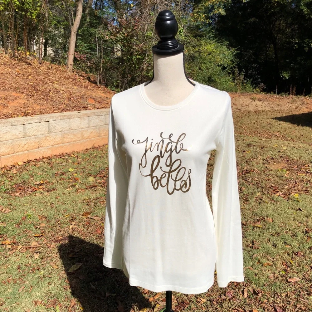 NEW Kim Rogers Jingle Bells Christmas Holiday Graphic Long Sleeve Shirt Small S - Picture 5 of 7